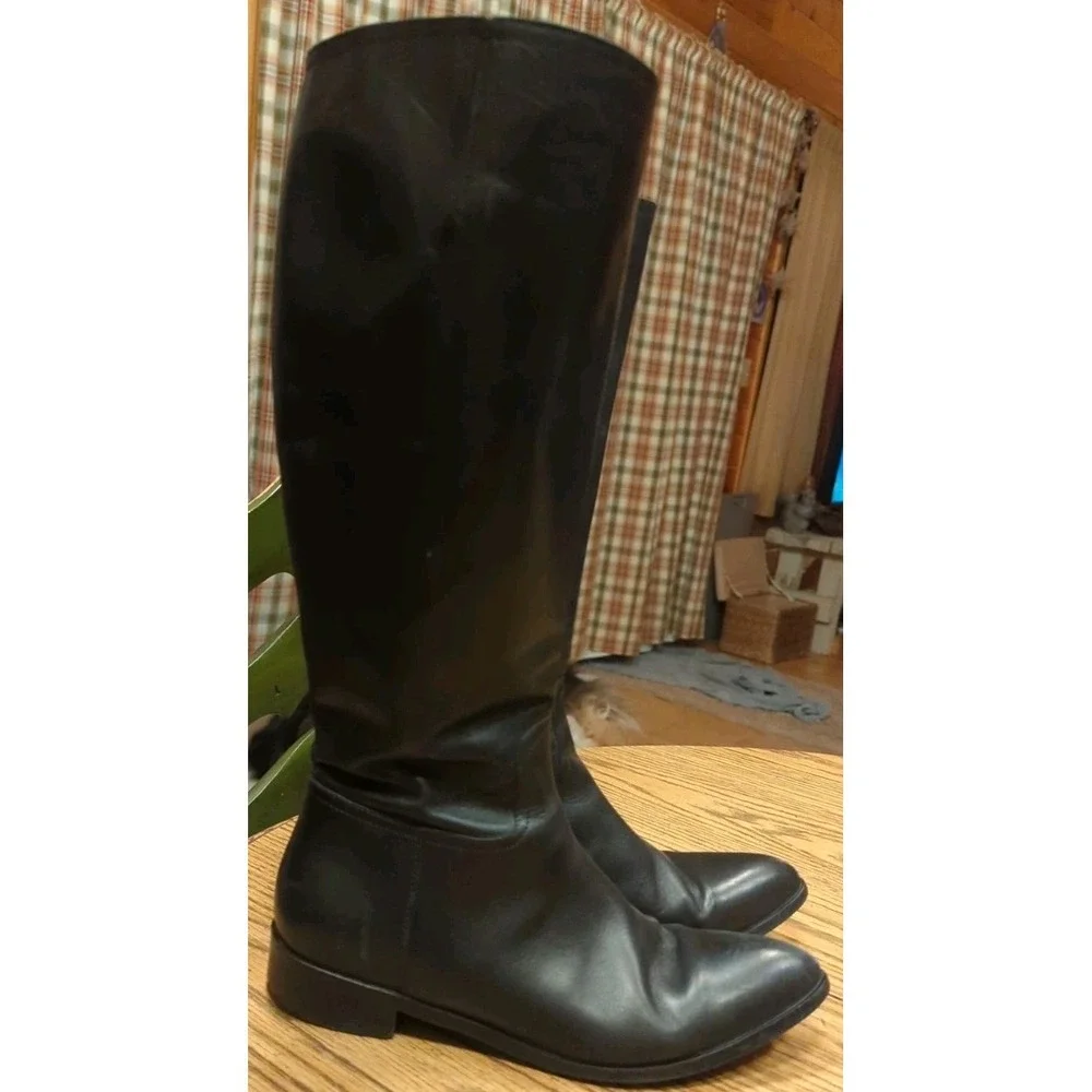 Davos Gomma Knee‎ High Boots Black Made In Italy 38 US 7